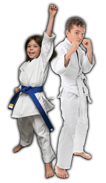 Martial Arts Lessons for Kids in Seattle WA - Happy Blue Belt Girl and Focused Boy Banner